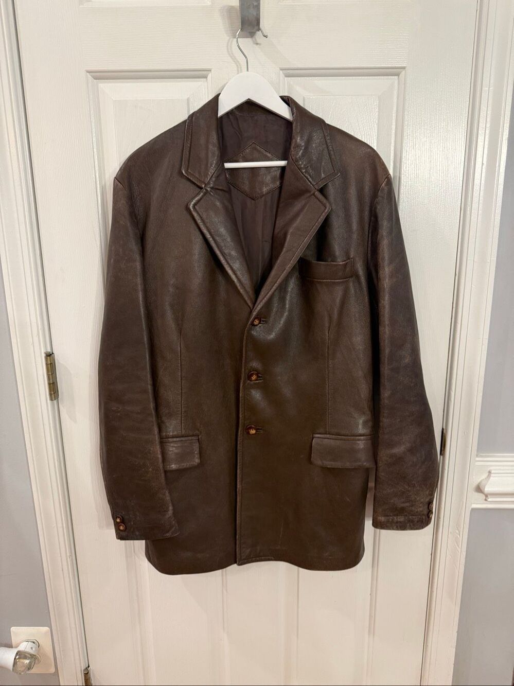 Vintage Brown Rustic Leather Mens Blazer sz L